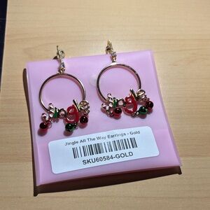 Festive Jingle Gold Earrings with Red and Green Accents